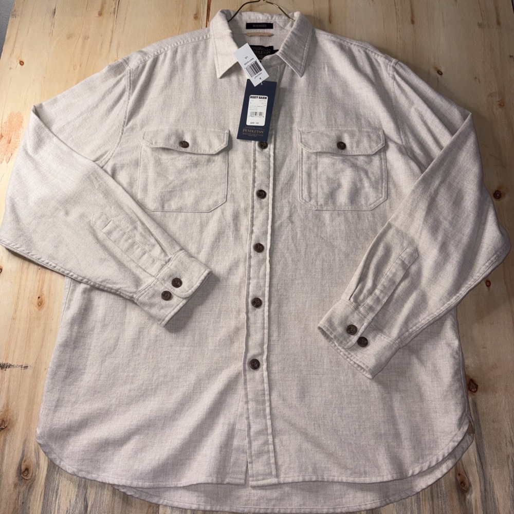 Pendleton Burnside Cotton Flannel Shirt - White - Large - New With Tags